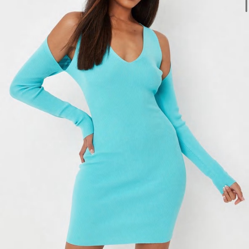 Missguided Turquoise Cold-Shoulder Mini Dress